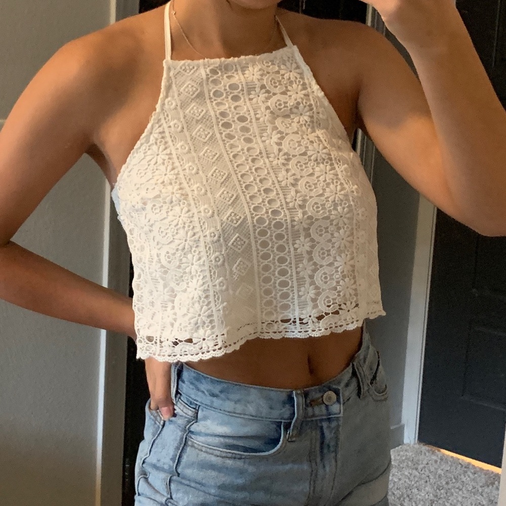 Hollister White Lace Halter Top